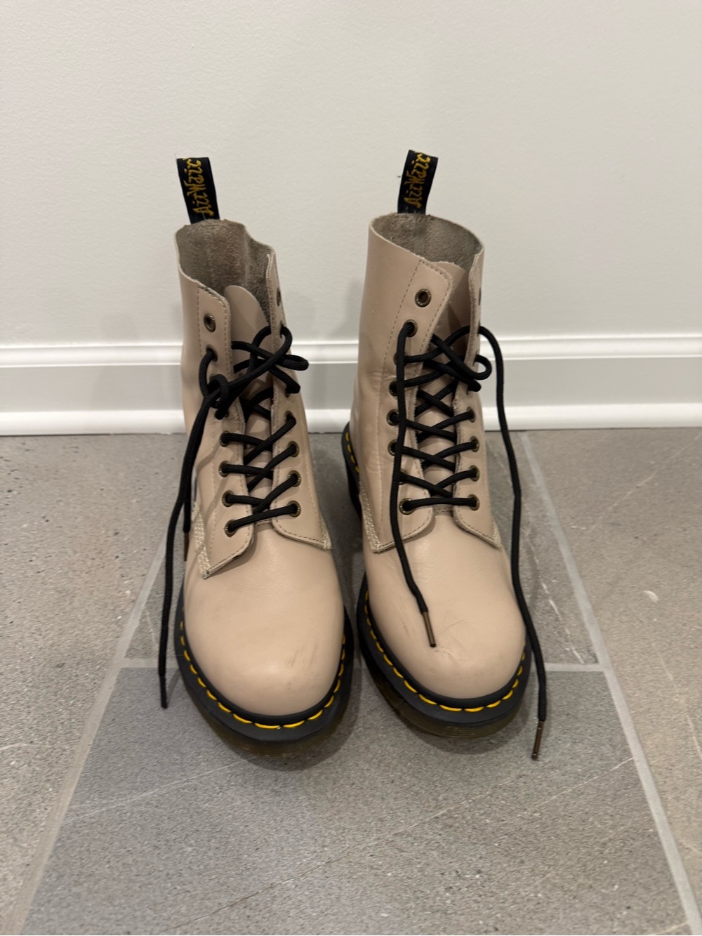 Dr. Martens Beige Combat Boots with Black Laces
